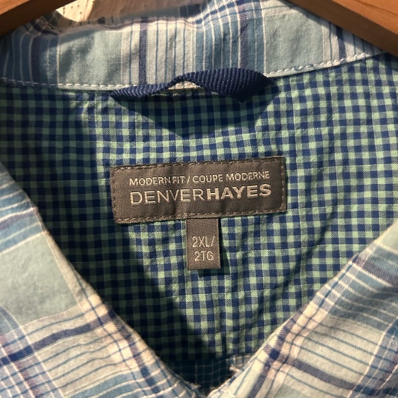 Men’s Denver Hayes Turquoise Plaid Short Sleeve Button Down Shirt - 2XL - Picture 3 of 4